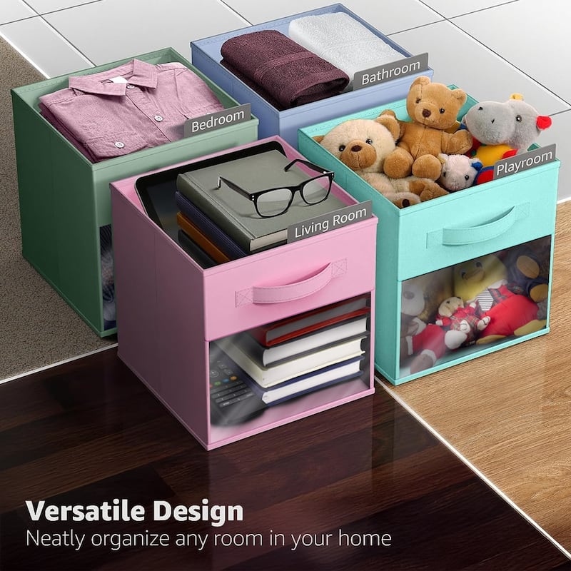 Sorbus 11" Storage Bin with Clear Window, 1-Pack Foldable Fabric Organizers - 10.5” L x 10.5” W x 11” H