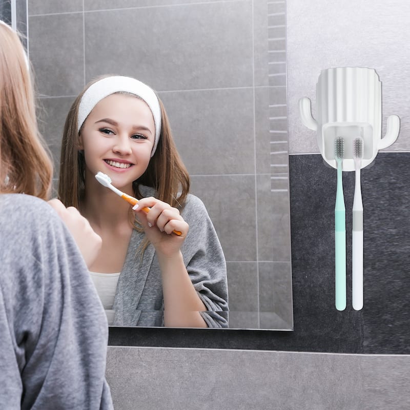 Wall Mounted Toothbrush Holders, Wall Mounted Toothbrush Storage 2.45"x2.45"x3.39" - White