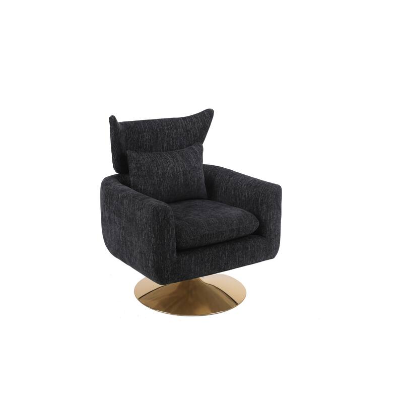 Swivel Accent Chair with Pillow Wide Upholstered & Gold Base, Modern Barrel Chair, 360-degree Swivel Sofa Chair for Living Room