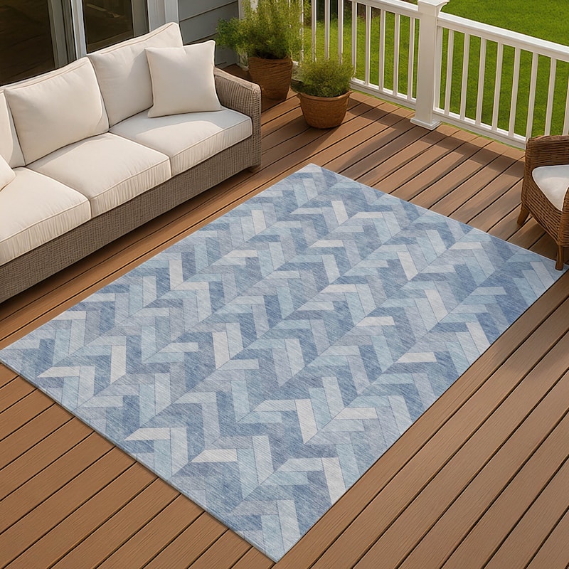 Machine Washable Indoor/ Outdoor Modern Chevron Chantille Rug - Sky - 3' x 5'