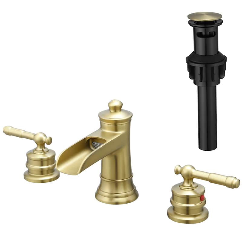 Bathroom Faucets for Sink 3 Hole Nickel Gold 8 inch Widespread Bathroom Sink Faucet with Pop Up Drain Double Lever Handle