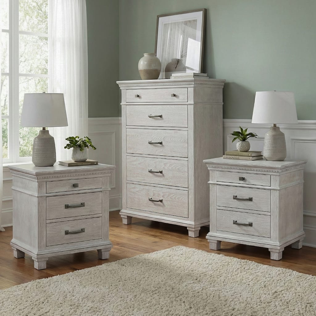 Furniture of America Eleanor 3-Piece Weathered Grey Wood Chest and 2-Nightstand Bedroom Set
