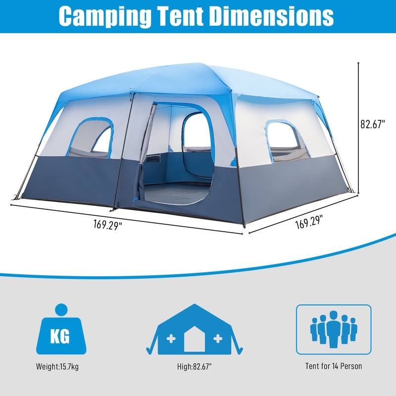170 inches 14 Person Roomy Family Camping Tent - 14 PERSON