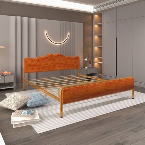 King Size Metal Frame, Solid Wood Ribs Bed with Buckle shaped backrest and Sponge Soft Bag