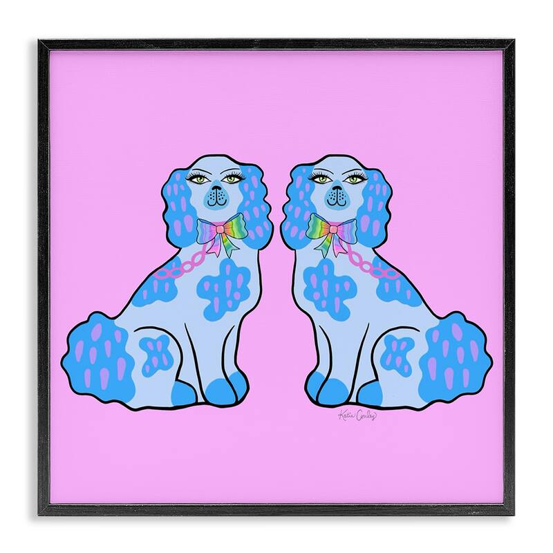 Stupell Funky Dogs Blue & Pink Framed Giclee Art Design By Katie Conley - 17 x 17 - Black