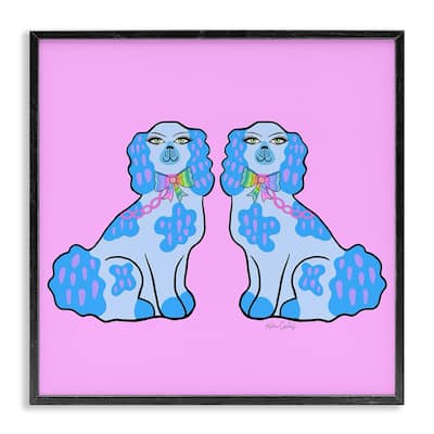 Stupell Funky Dogs Blue & Pink Framed Giclee Art Design By Katie Conley