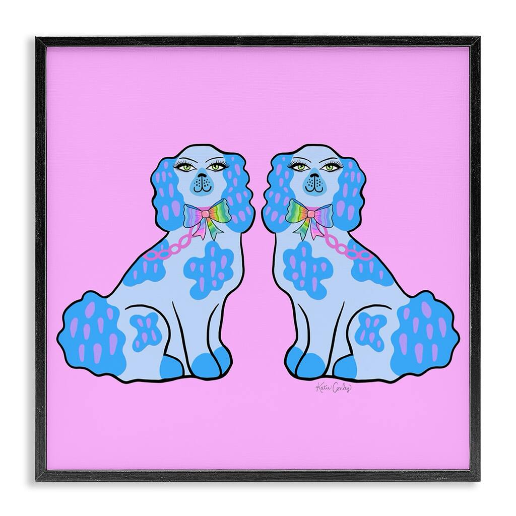 Stupell Funky Dogs Blue & Pink Framed Giclee Art Design By Katie Conley