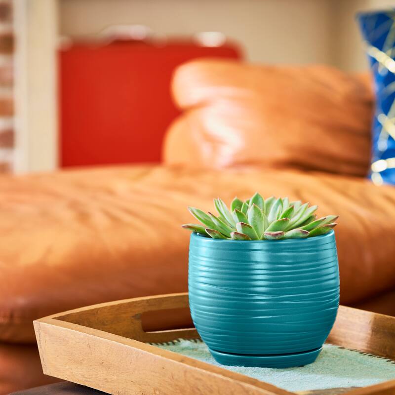 Southern Patio Jasper Teal Ceramic 6.3-inch Planter