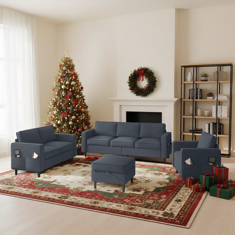 Mixoy Convertible Living Room Furniture Set-Single Sofa/Loveseat/3-Seat Sofa with Ottoman for DIY Combination - Dark Grey-3+2+1 - Reversible