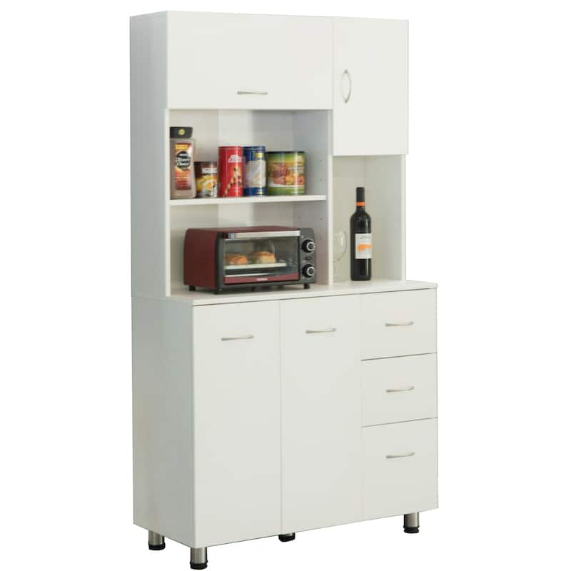 Kitchen Pantry Storage Cabinet with Doors and Shelves, White