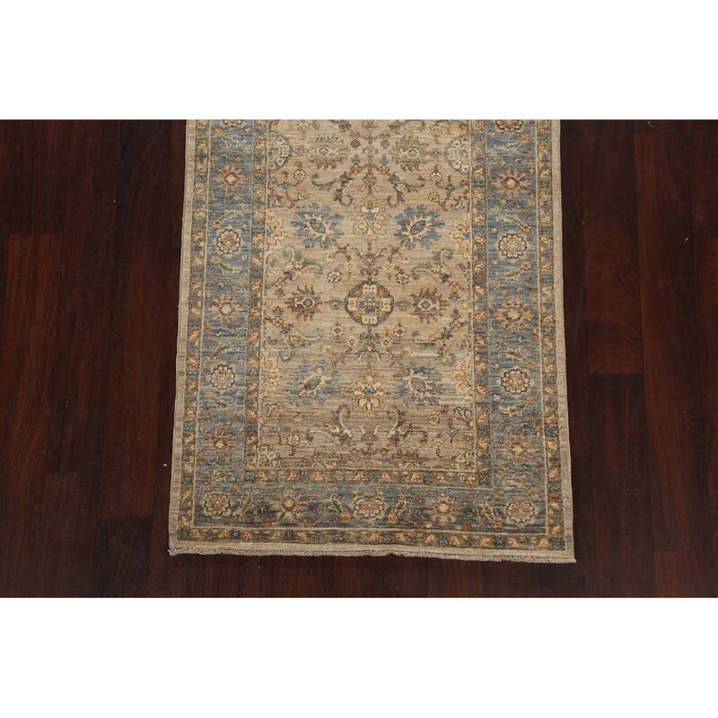 Vegetable Dye Floral Ziegler Oriental Runner Rug Hand-knotted Carpet - 2'11" x 11'4"