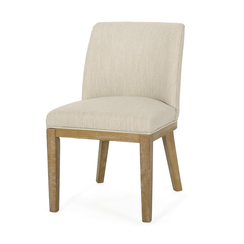 Fabric Upholstered Dining Chair with Rubberwood Legs, Beige Finish Kitchen Side Chairs for Kitchen, Dining Chairs Set of 2