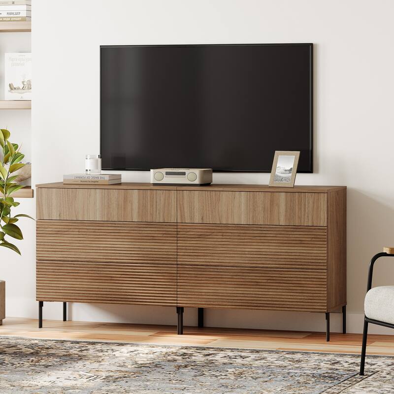 31.5" Reeded Dresser TV Stand, Modern Minimalist Entertainment Center, Wooden TV Console 