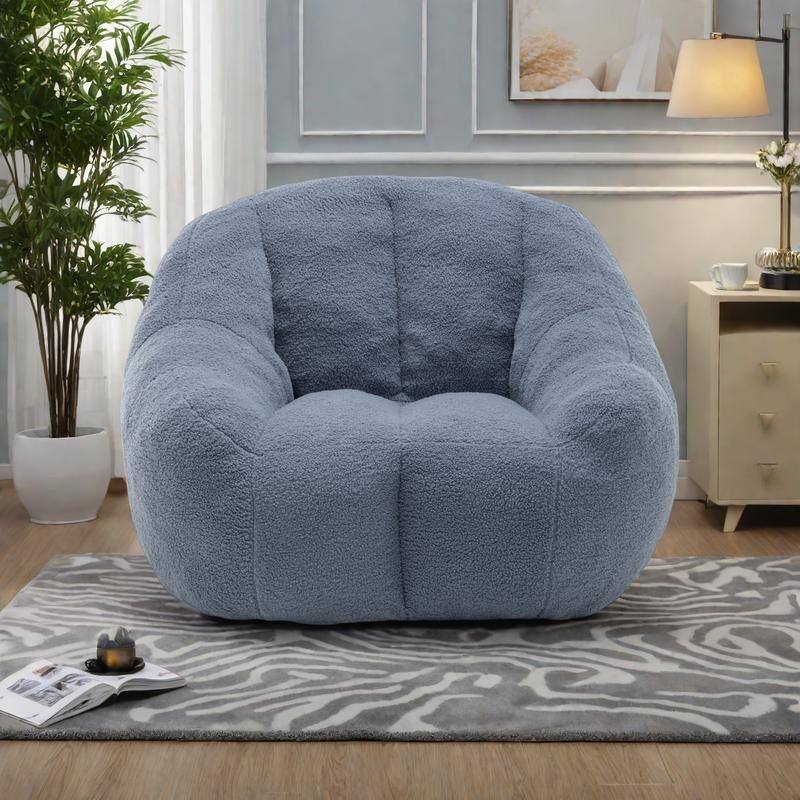 Teddy Fabric Bean Bag Lounge Chairs with Memory Foam Filling - Light Blue