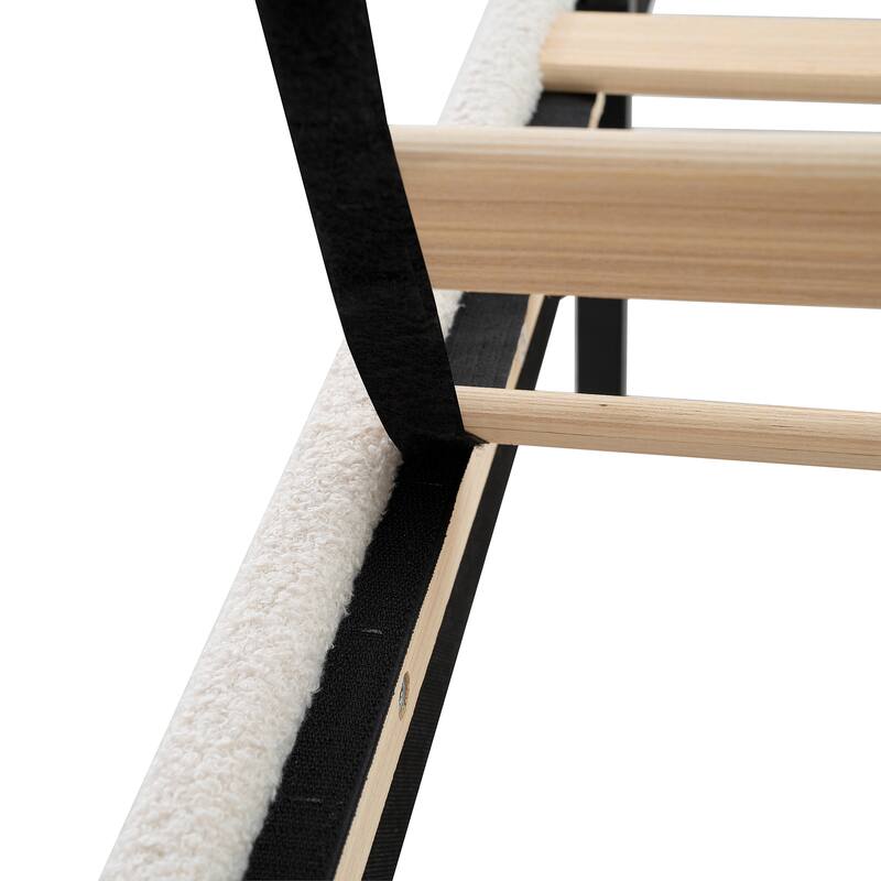 King Size Upholstered Bed Frame with High Back Headboard, Teddy Velvet, Solid Wood Legs, No Box Spring Needed