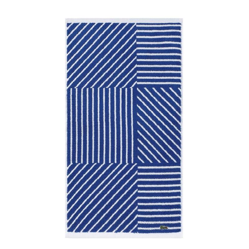 Lacoste Guethary Stripe Cotton Bath Towel, Hand Towel, and Wash Cloth - Surf Blue - Hand Towel