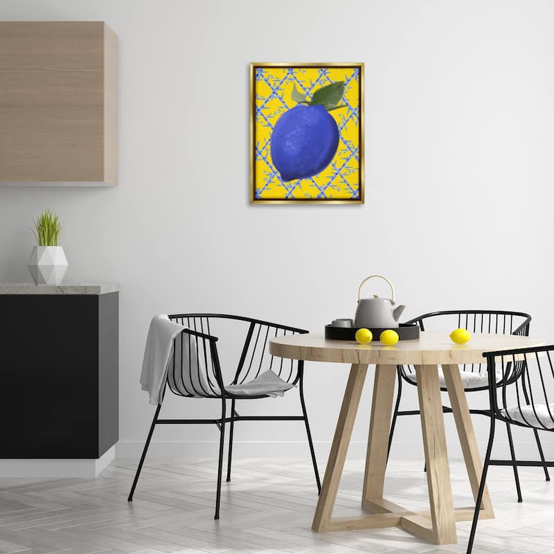Stupell Blue Lemon over Yellow Framed Floater Canvas Wall Art Design By Matthew Piotrowicz