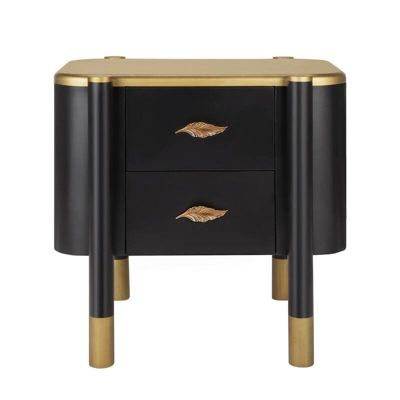 Contemporary Curved 2-Drawer Nightstand with Metal Feather Handles and Exposed Legs