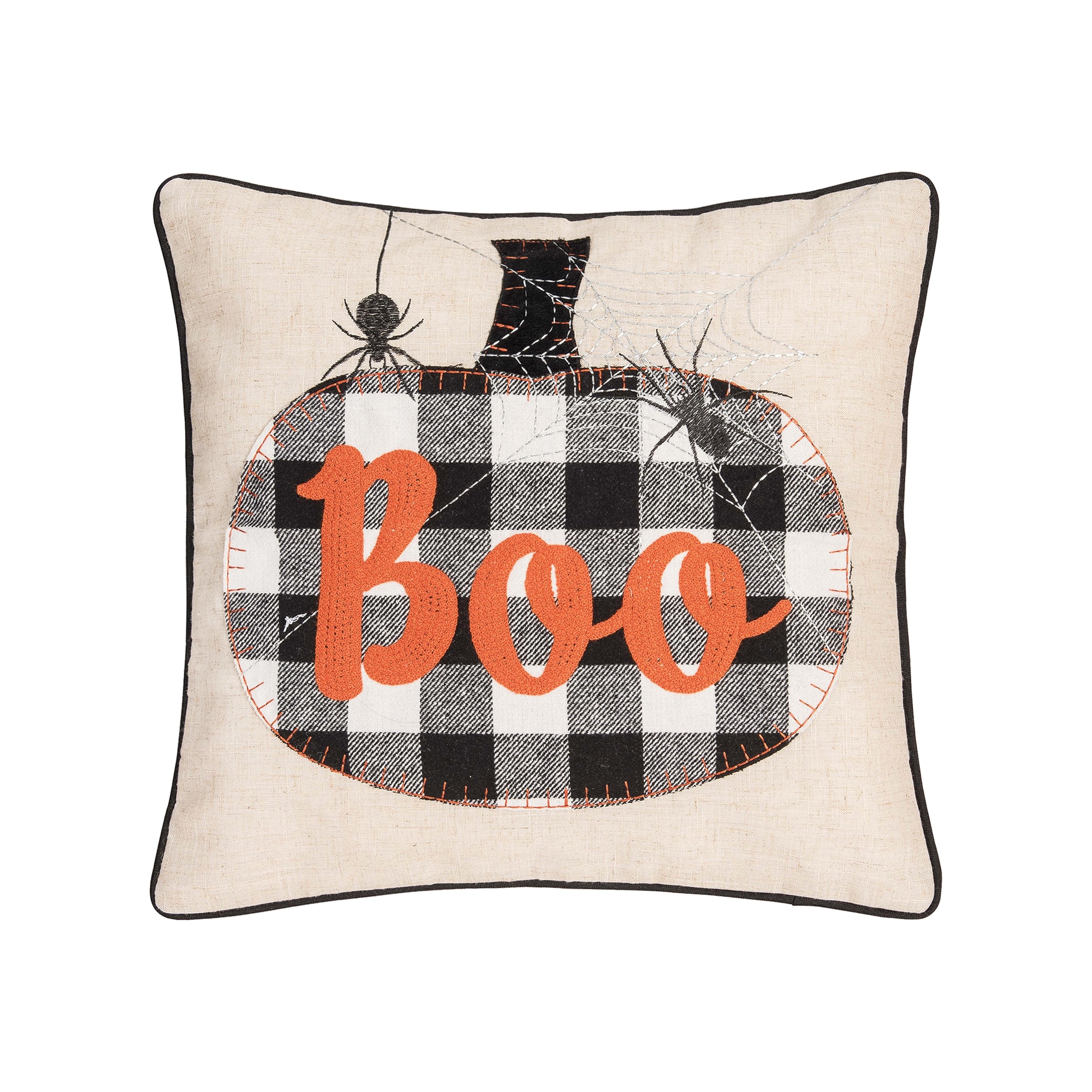 Franklin Black Plaid Halloween Pumpkin Boo Pillow