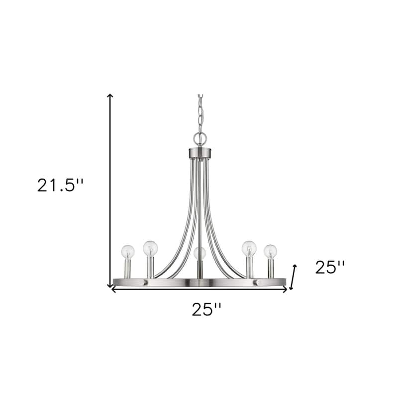 HomeRoots Silver Candle Style Five Light Metal Dimmable Chandelier - 25' X '21.5' X '25