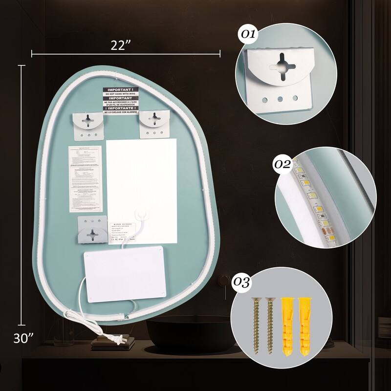 Wallbeyond 3-Tone Modern Style Frameless Rectangular LED Wall Mirror