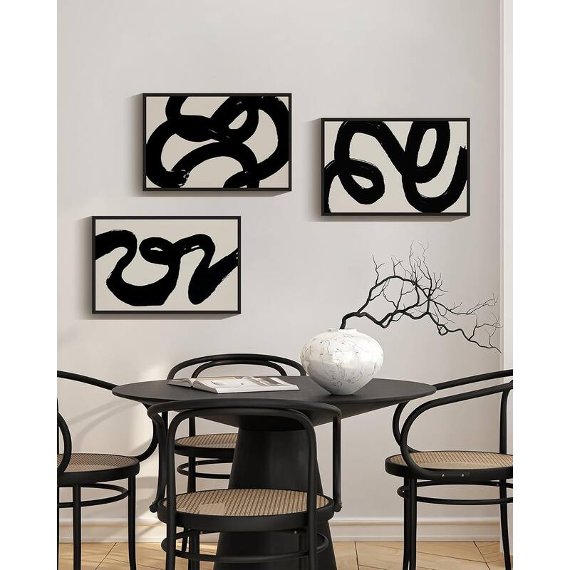 Black Abstract Wall Art Ink Wash Minimalist Lines