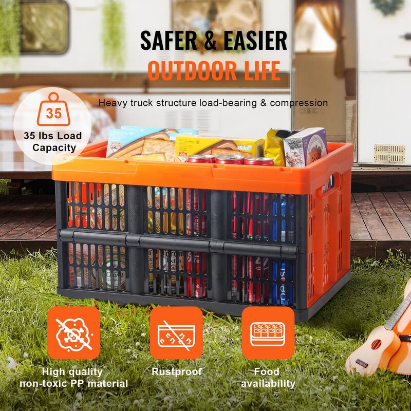 Collapsible Storage Bins with Lids, Folding Plastic Stackable Utility Crates with Handles, Large Heavy Duty Containers
