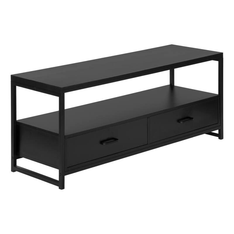 Modern 48-Inch TV Stand with Storage Drawers, Black Laminate & Metal Frame for Contemporary Home Decor - Black