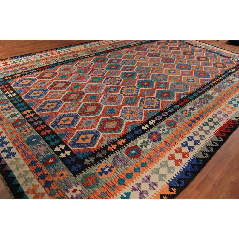 Southwestern Style Kilim Large Rug Flatweave Oriental Wool Carpet - 10'2"x 16'0"