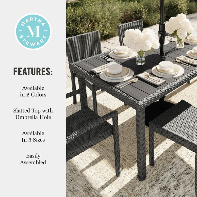 Martha Stewart 60" Outdoor Rattan Wicker Patio Table with Engineered Wood Top - 39"W x 62"D x 30"H