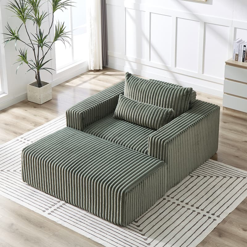 Roomfitters 62.5" Modern Corduroy Lounge Chair with Removable Ottoman, Stylish Sleeper Sofa with Pillows, for Living Room - Army Green - 75 inch