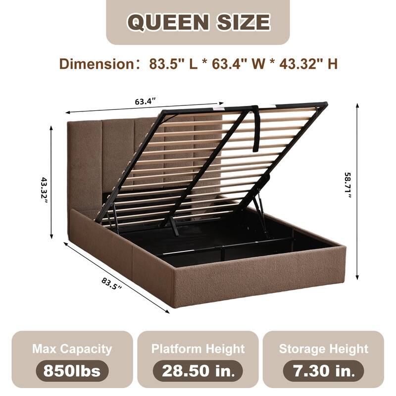 Full Size Lift-Up Storage Bed, White