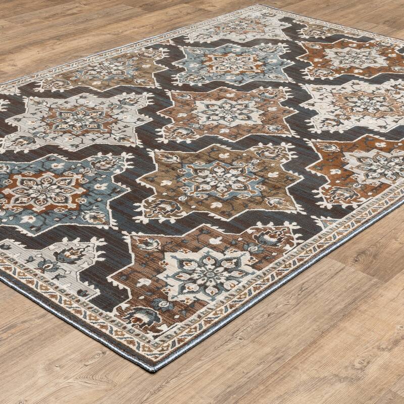 Style Haven Everly Panel Medallions Blue/ Rust Area Rug