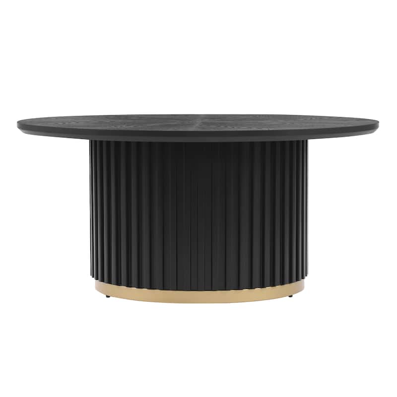 Christopher Knight Home - Marceline Modern 33.46" Round Coffee Table with Fluted Metal Pedestal Base & Subtle Gold Accent