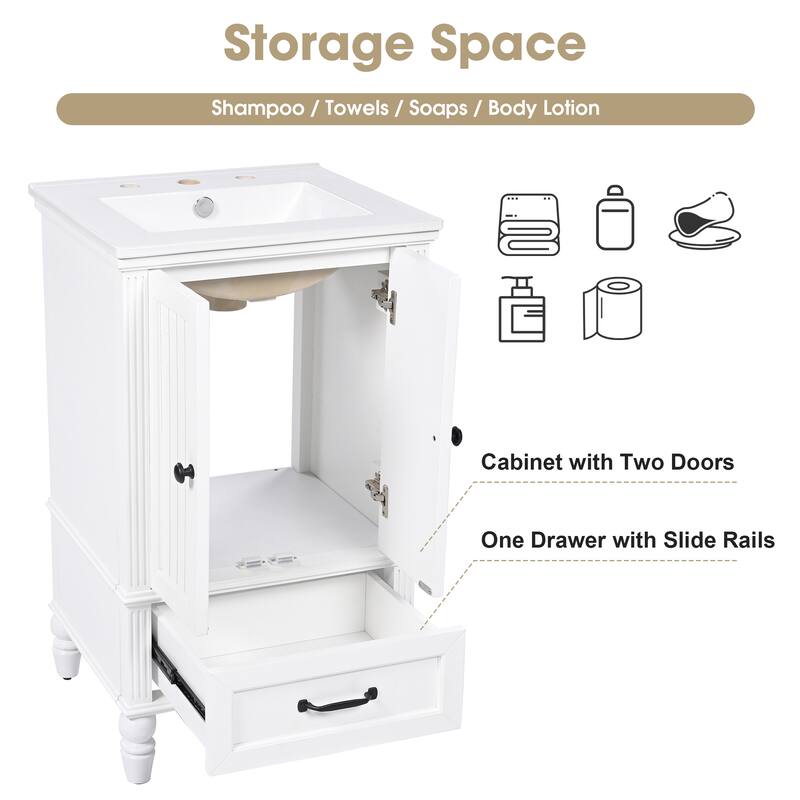 Roomfitters 20" Bathroom Vanity with Sink Cabinet with 2 Doors Drawer Adjustable Foot Pads and Magnetic Door Stopper