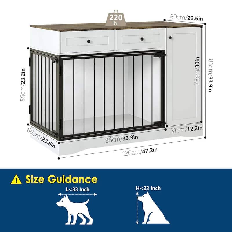 47" Farmhouse Dog Crate Furniture, Dog Cage Buffet Cabinet for Small Medium Dogs