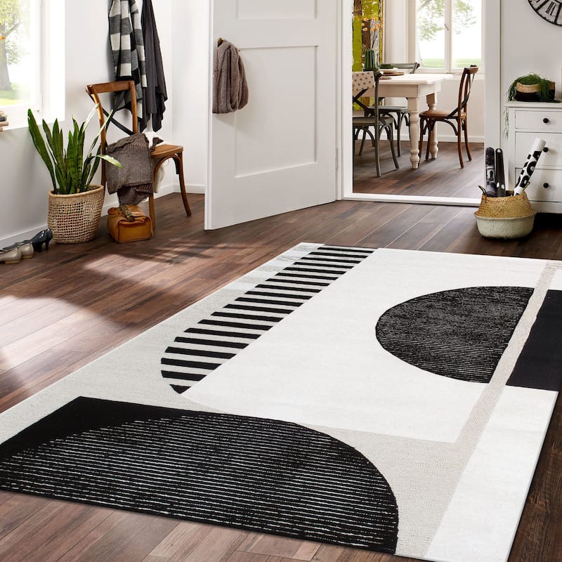 Pasargad Home Edgy Hand-Tufted Ivory/Black Bsilk & Wool Area Rug