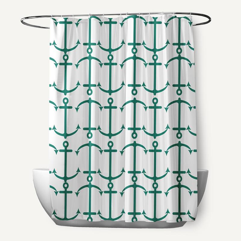 Anchor Pattern Shower Curtain - Kelly Green