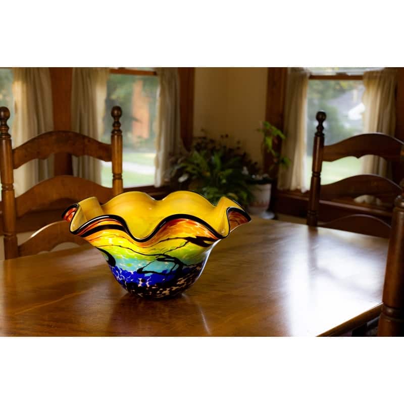 Allura Murano Style Art Glass Wavy 8.5 " Centerpiece or Candy Bowl