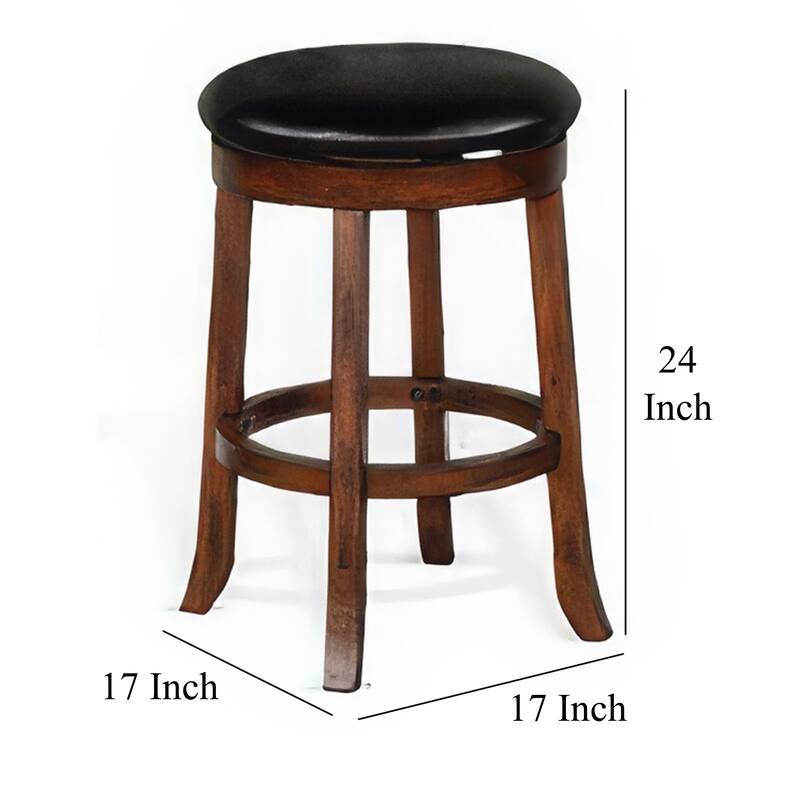 Reggie Swivel Counter Stool Set of 2, Black Faux Leather, Brown Wood