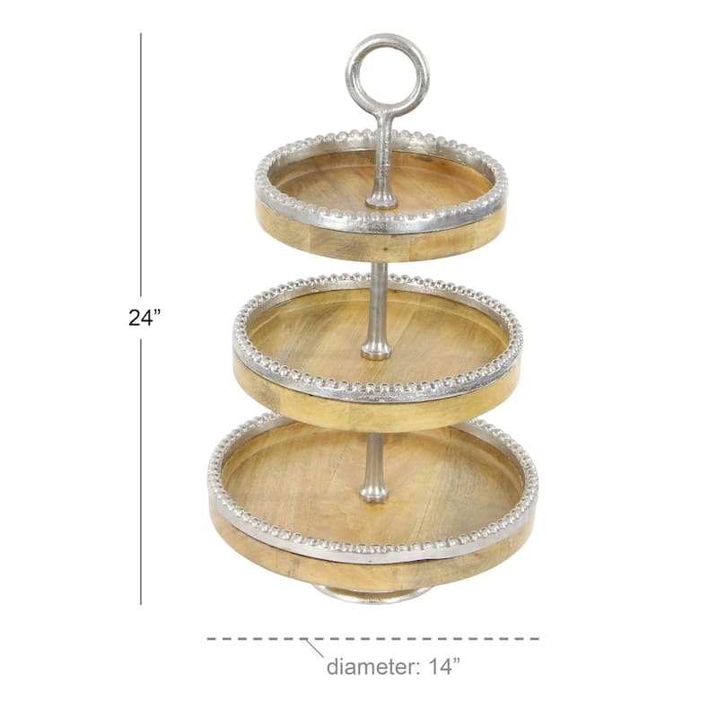 Mango Wood 3 Level Tiered Server with Silver Accents - Brown - Roche River Decor