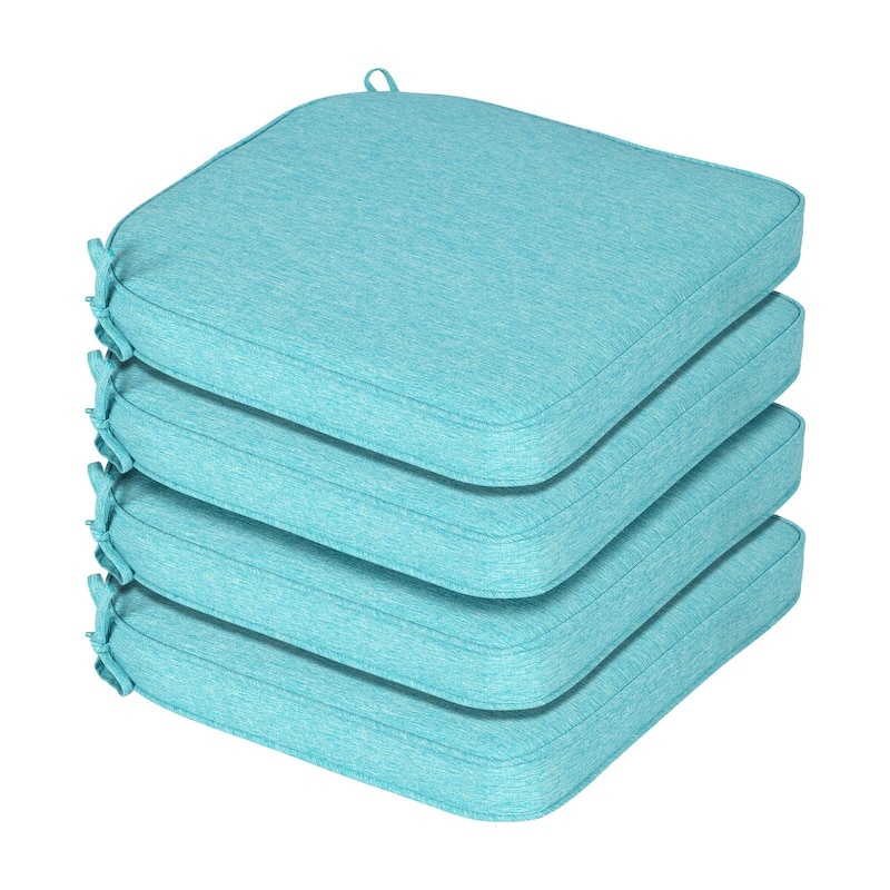 Aoodor Outdoor Dining Chair Cushions Set of 4, Outdoor Chair Pads with Ties, 21 x 21 inch - 21"x21" - Aruba Blue