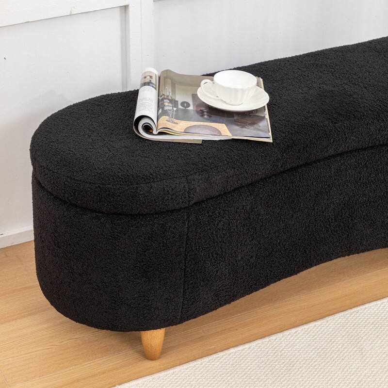 Modern Glam Teddy Fabric Upholstered Storage Ottoman Bench