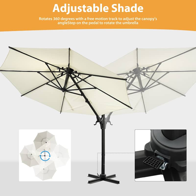 10ft Patio Umbrella Aluminum Offset Outdoor Cantilever Umbrella with 360-degree Rotation, Base Not Included