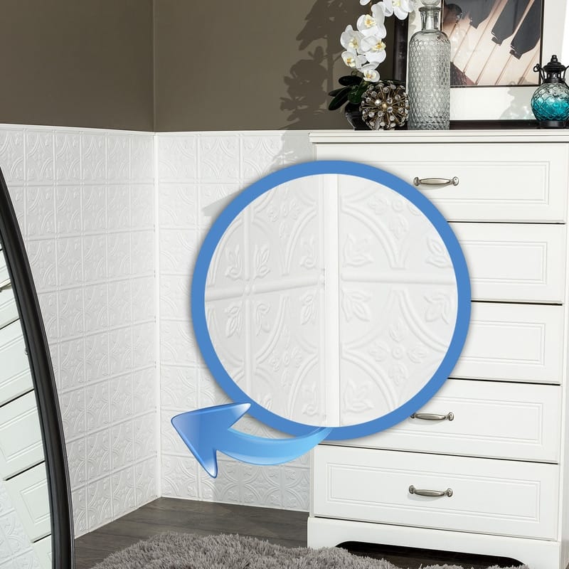 FASÄDE 47 in. Decorative Vinyl Large Profile Inside Corner Trim Matte White (5 Pack) - 5 Pack