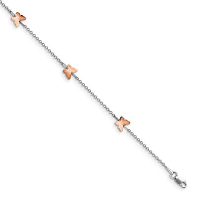 Curata 14k Two-tone Gold Polished Butterfly With 1inch Ext. Anklet 9.5 Inch