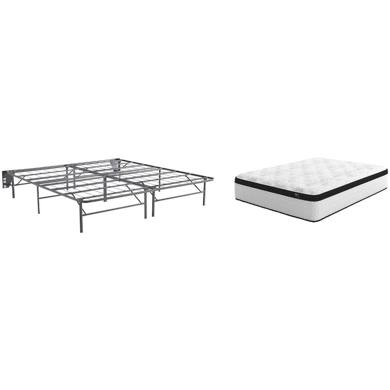 Signature Design by Ashley Chime 12 Inch Hybrid Black/White 2-Piece King Mattress Package - White/Black - King - Regular Profile - Ultra Plush