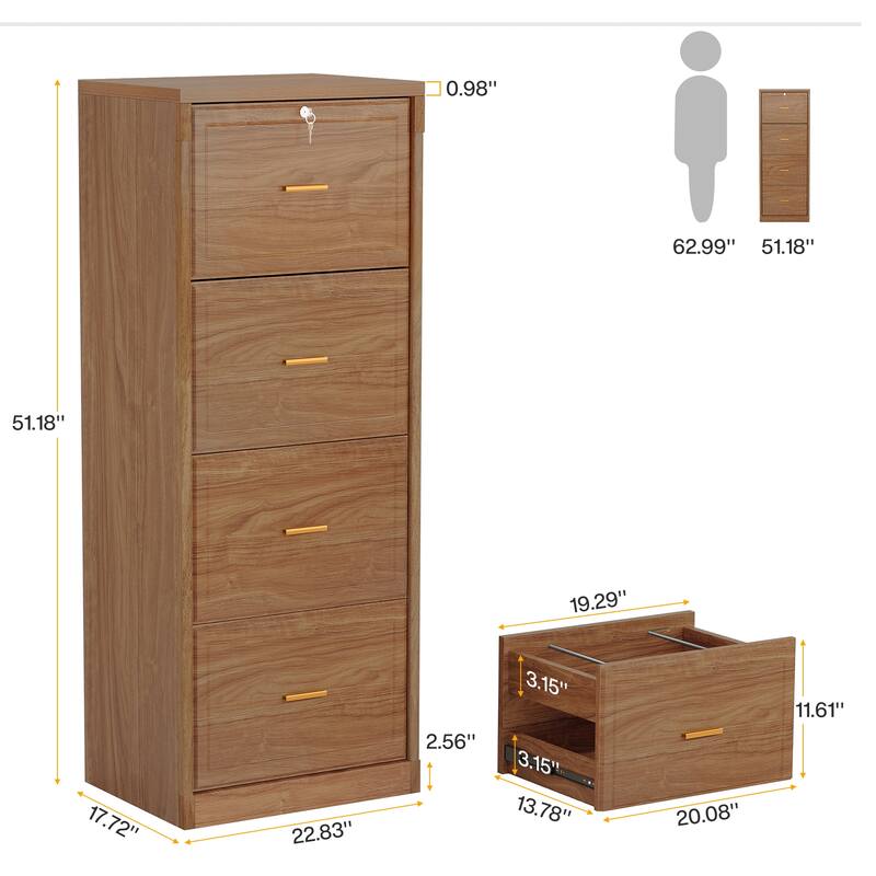 4-Drawer File Cabinet with Lock and Key, Vertical Filling Cabinet for A4/Letter/Legal Size Files