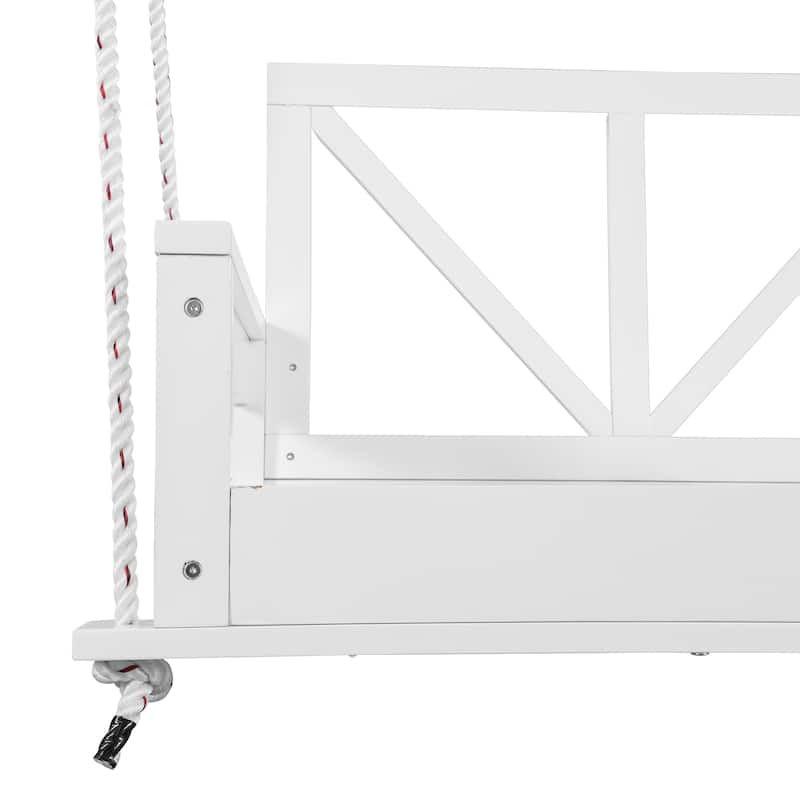 Acacia Wood Twin Size Patio Swing Bed Modern Porch Swing Hanging Bed Frame with 16.4ft Hemp Ropes