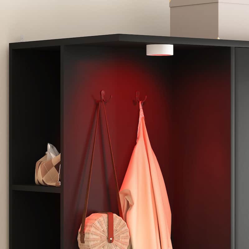 Black Wardrobe Armoire Closet with 2 Doors, Clothing Storage Cabinet with 6 Drawers and Hanging Rail